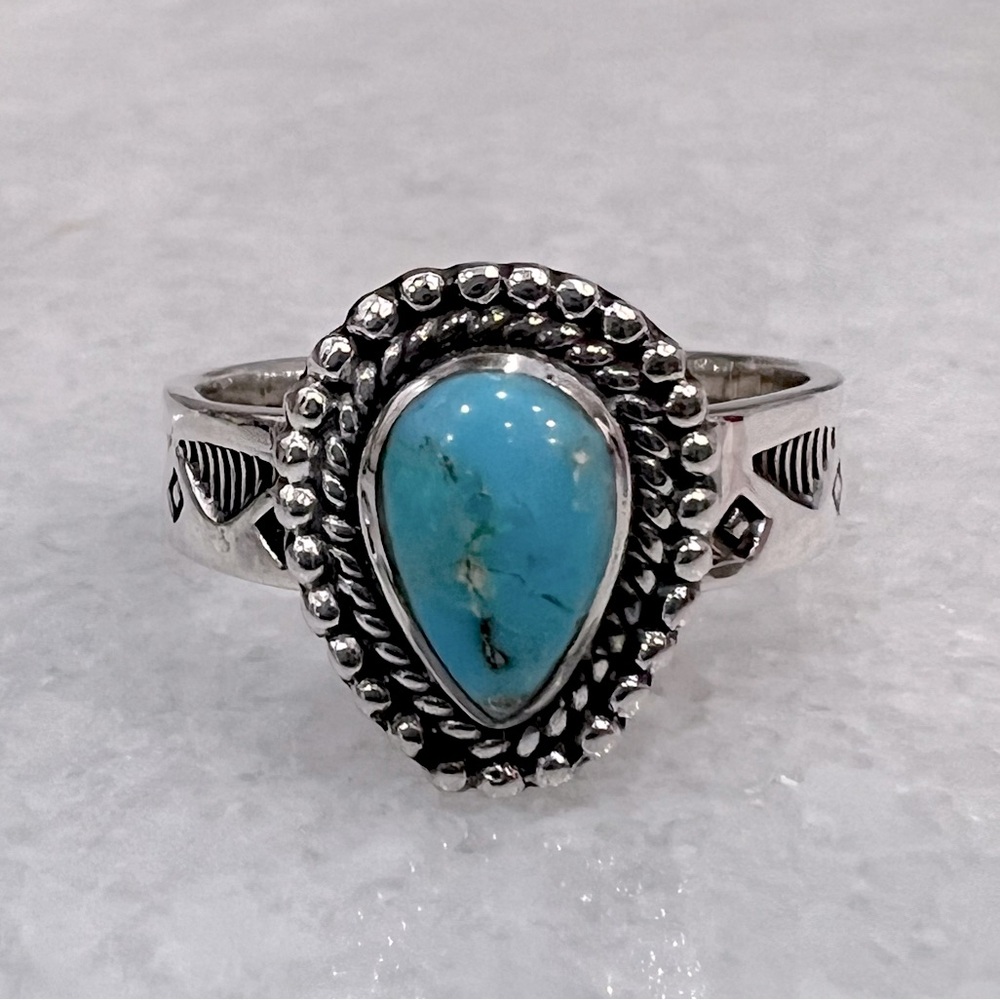 Santa Fe Style Kingman Turquoise Sterling Silver Ring Sz 9